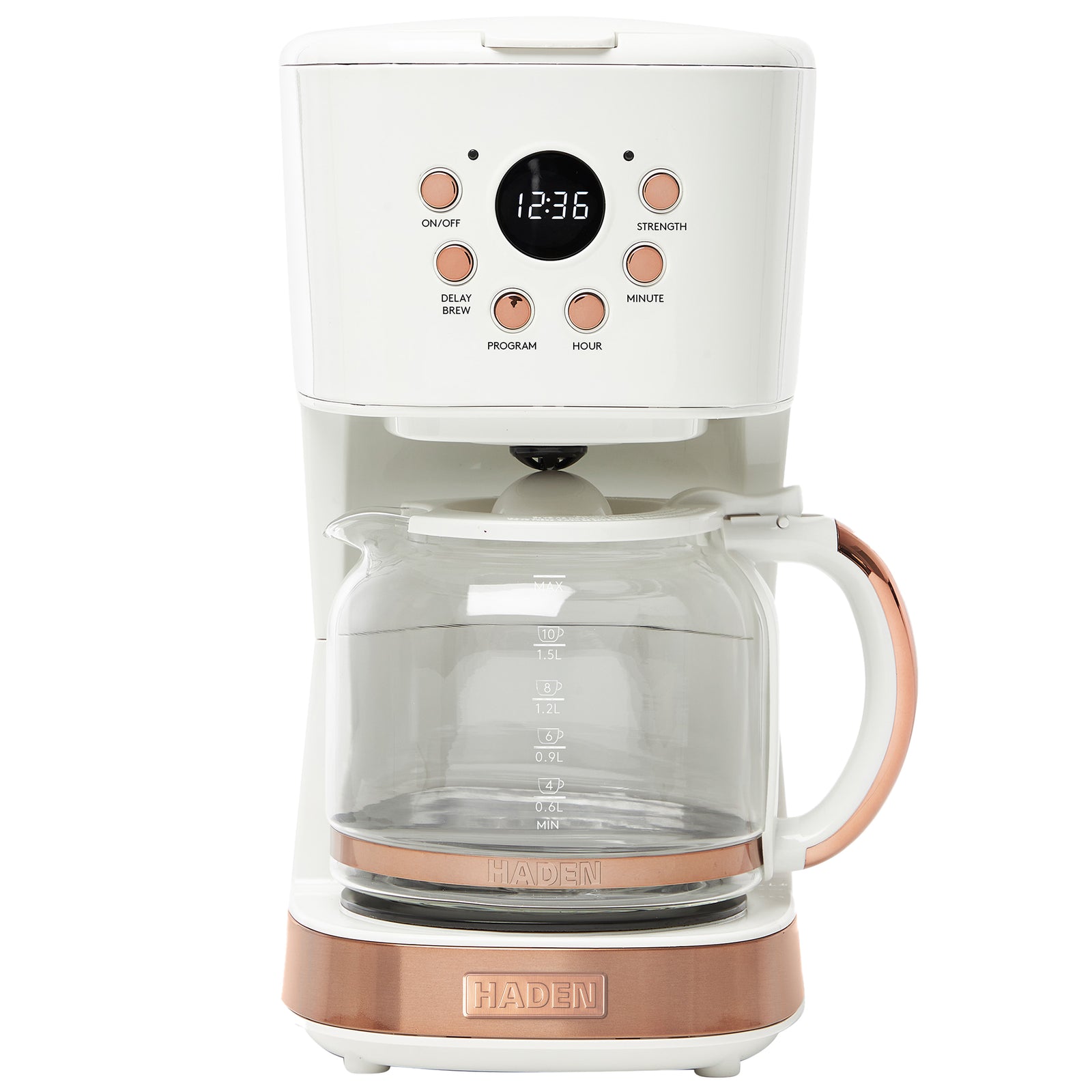 Haden Coffee Machine 12Cup Programmable Drip Coffee Maker Ivory/Copper(Open Box) - VMInnovations