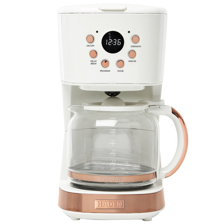Haden Coffee Machine, 12 Cup Drip Coffee Maker, Ivory & Copper (Open Box)