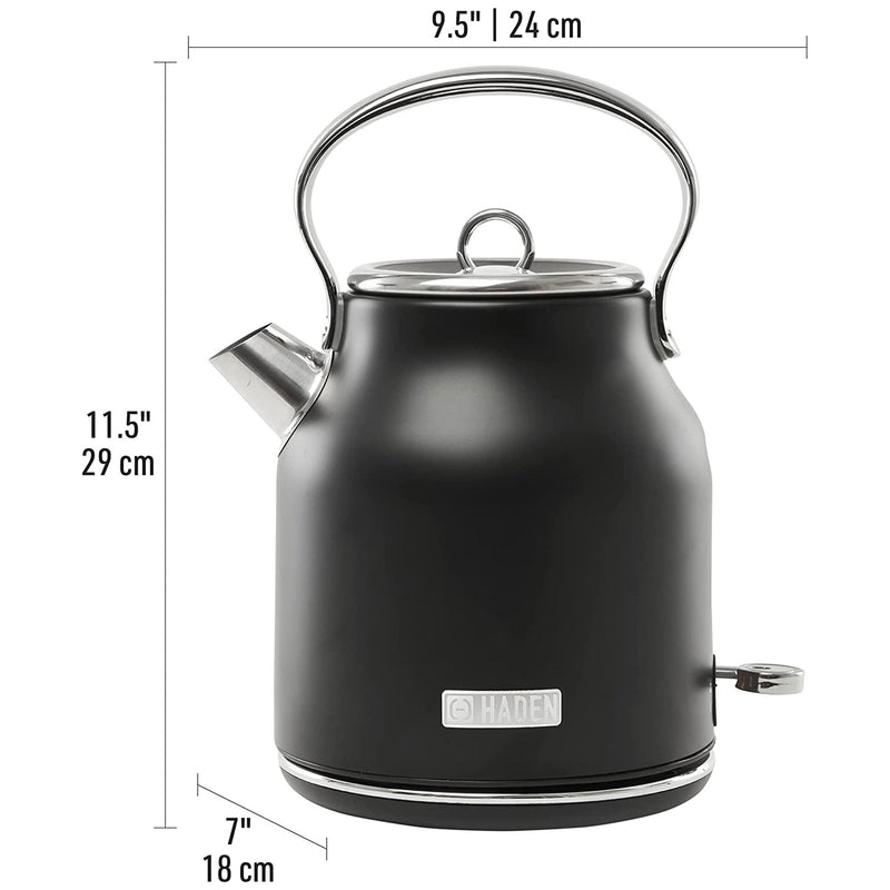 Haden Heritage 1.7L Stainless Steel Body Retro Electric Kettle, Black/Chrome