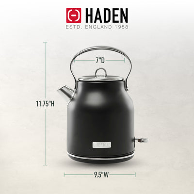 Haden 1.7L Stainless Steel Body Retro Electric Kettle, Black/Chrome (Open Box)