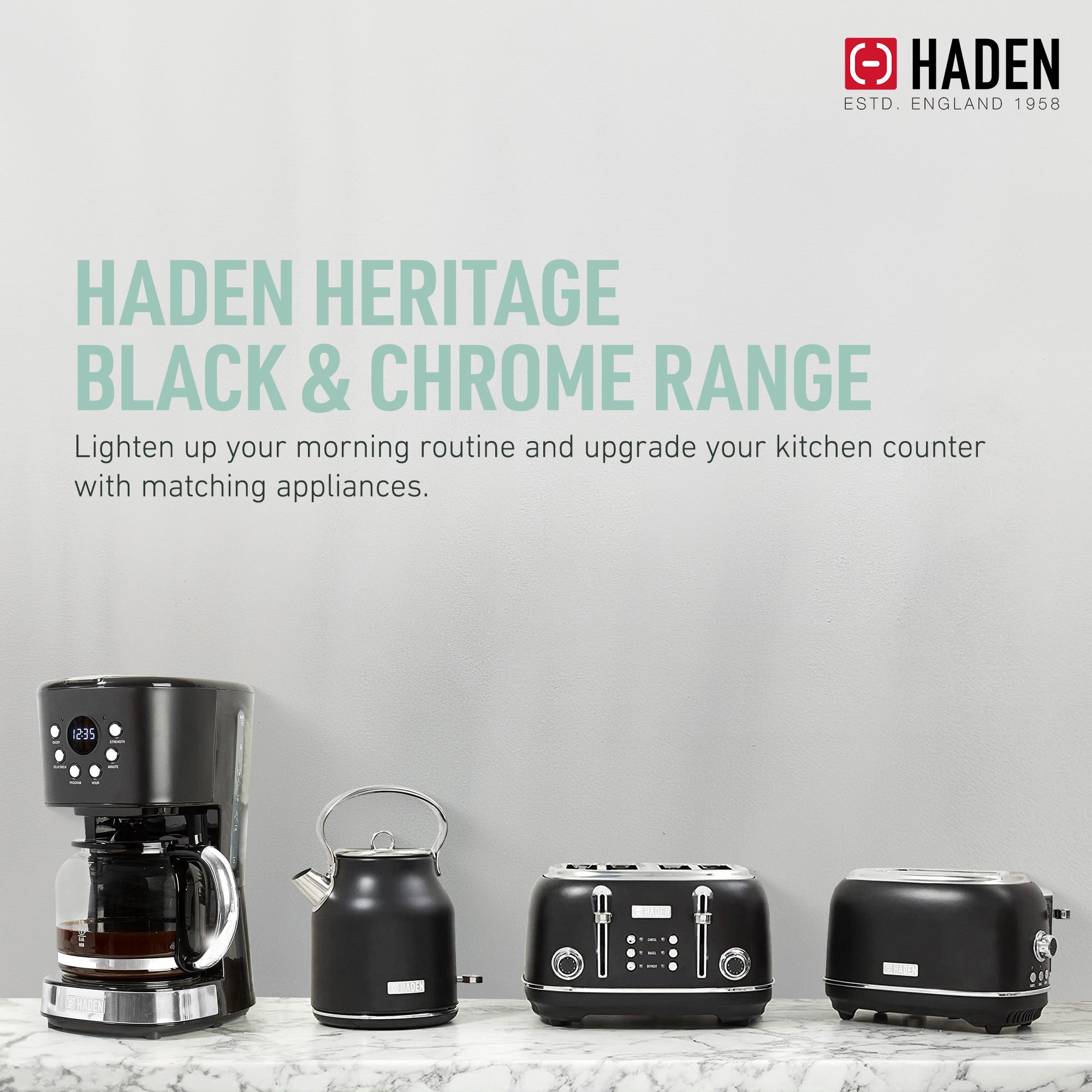 Haden Heritage 1.7L Stainless Steel Body Electric Kettle, Black/Chrome (Used) - VMInnovations
