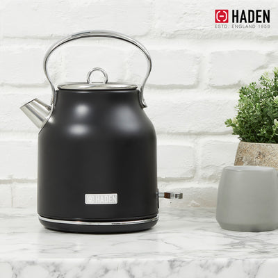 Haden 1.7L Stainless Steel Body Retro Electric Kettle, Black/Chrome (Open Box)