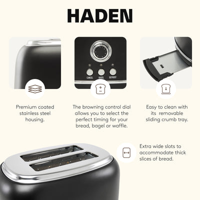 Haden Heritage 2 Slice Wide Slot Toaster w/Crumb Tray, Black/Chrome (Used) - VMInnovations