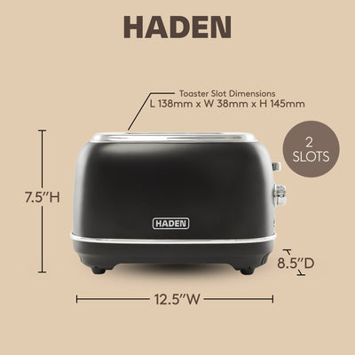 Haden Heritage 2 Slice Wide Slot Toaster w/Crumb Tray, Black/Chrome (Used) - VMInnovations