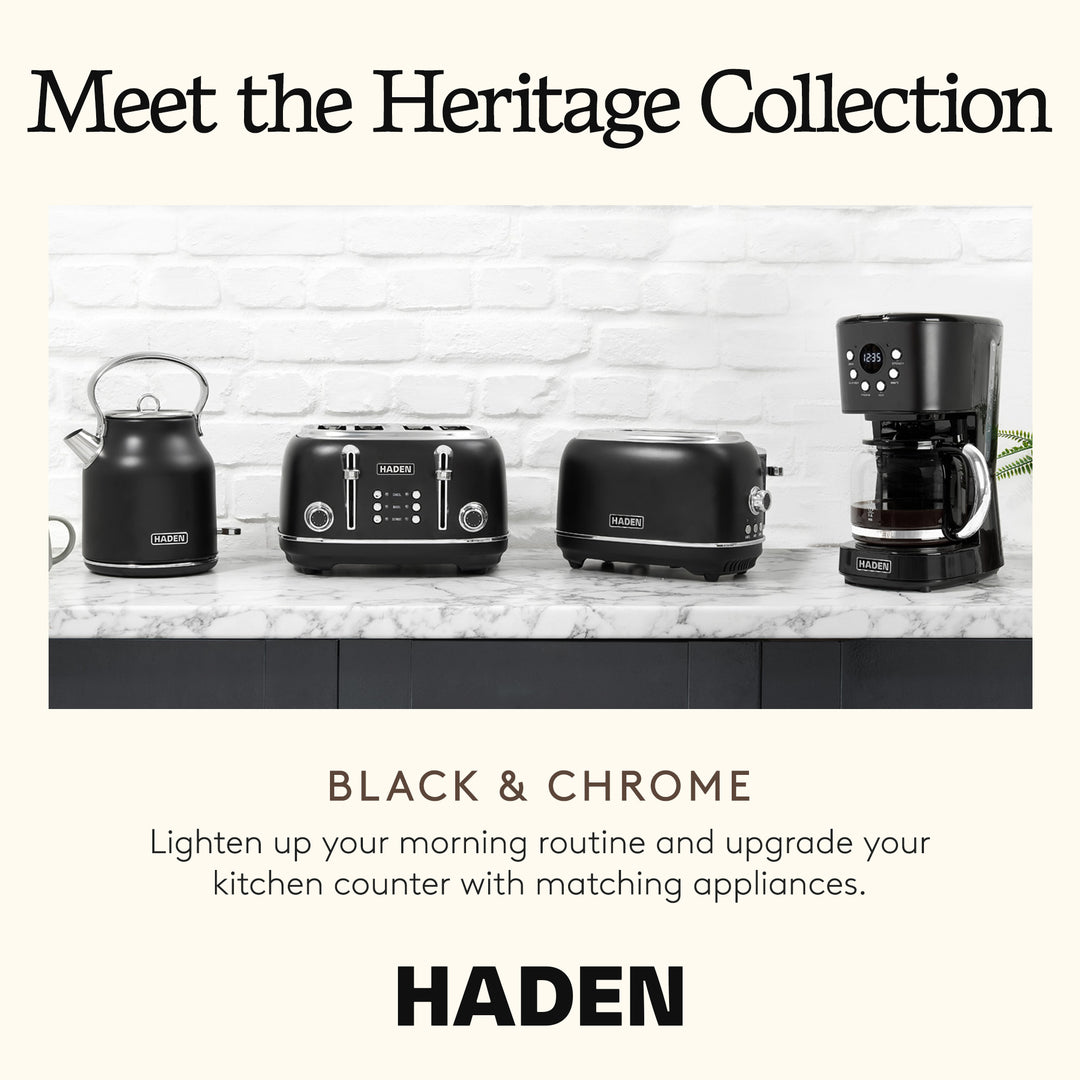 Haden Heritage 2 Slice Wide Slot Toaster w/Crumb Tray, Black/Chrome (Open Box)