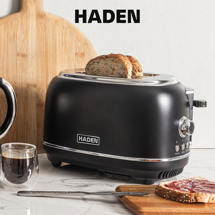 Haden Heritage 2 Slice Wide Slot Toaster w/Crumb Tray, Black/Chrome (Open Box)