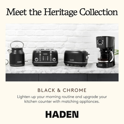 Haden 4 Slice Wide Slot Toaster with Removable Crumb Tray,Black/Chrome(Open Box)