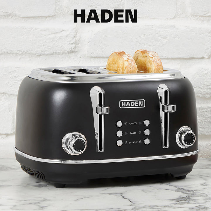 Haden 4 Slice Wide Slot Toaster with Removable Crumb Tray,Black/Chrome(Open Box)