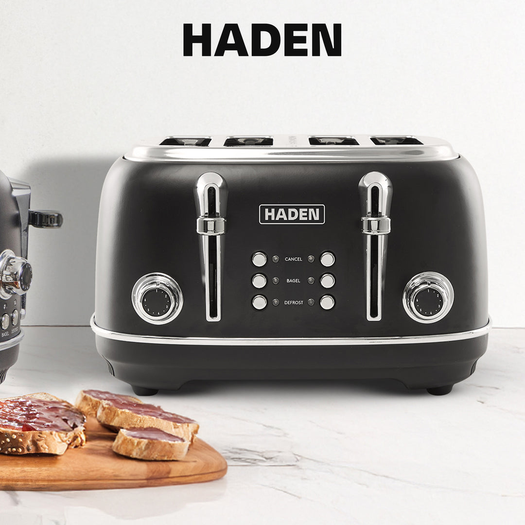 Haden 4 Slice Wide Slot Toaster with Removable Crumb Tray,Black/Chrome(Open Box) - VMInnovations