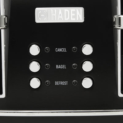 Haden Heritage 4 Slice Wide Slot Stainless Steel Toaster, Black & Chrome