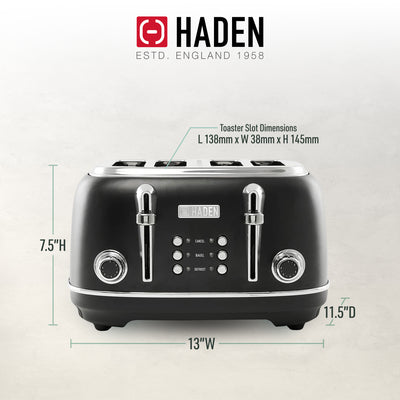 Haden 4 Slice Wide Slot Toaster with Removable Crumb Tray,Black/Chrome(Open Box)