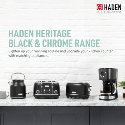 Haden Heritage 4 Slice Wide Slot Stainless Steel Toaster, Black & Chrome