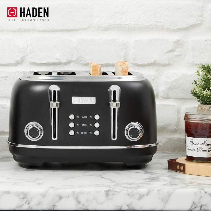 Haden 4 Slice Wide Slot Toaster with Removable Crumb Tray,Black/Chrome(Open Box)