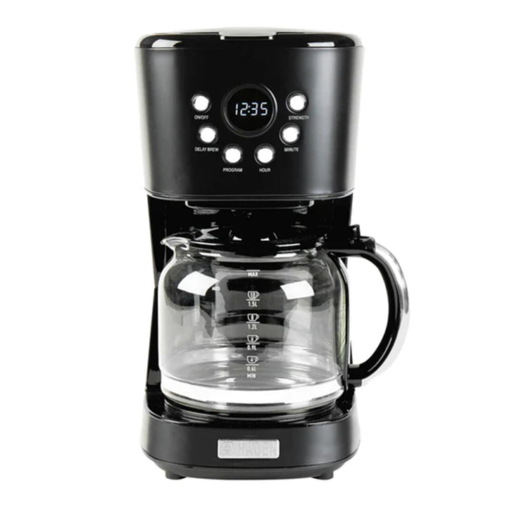 Haden Coffee Machine, 12 Cup Programmable Drip Coffee Maker, Black & Chrome