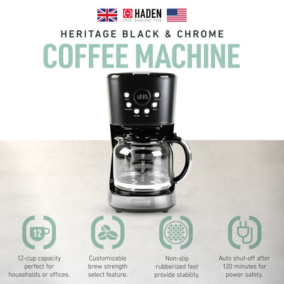Haden Heritage 12 Cup Programmable Retro Coffee Maker Machine,Black/Chrome(Used) - VMInnovations