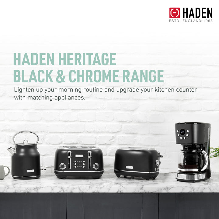 Haden Coffee Machine, 12 Cup Programmable Drip Coffee Maker, Black & Chrome