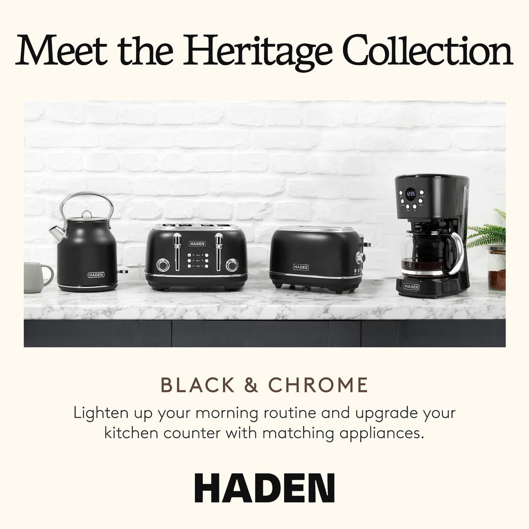 Haden Heritage 12 Cup Retro Coffee Maker Machine, Black/Chrome (Open Box)
