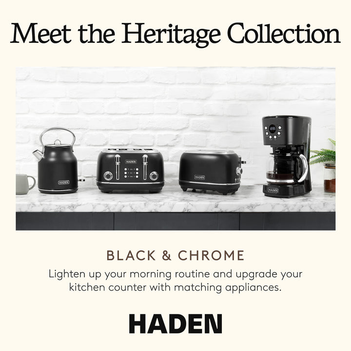 Haden Heritage 12 Cup Retro Coffee Maker Machine, Black/Chrome (Open Box)