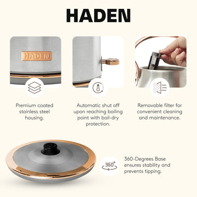 Haden Heritage 1.7L Stainless Steel Retro Electric Kettle, Steel/Copper(OpenBox) - VMInnovations