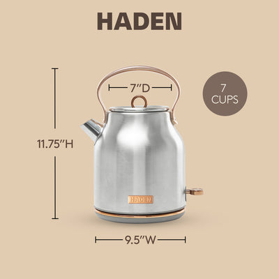 Haden Heritage 1.7L Stainless Steel Retro Electric Kettle, Steel/Copper(OpenBox) - VMInnovations