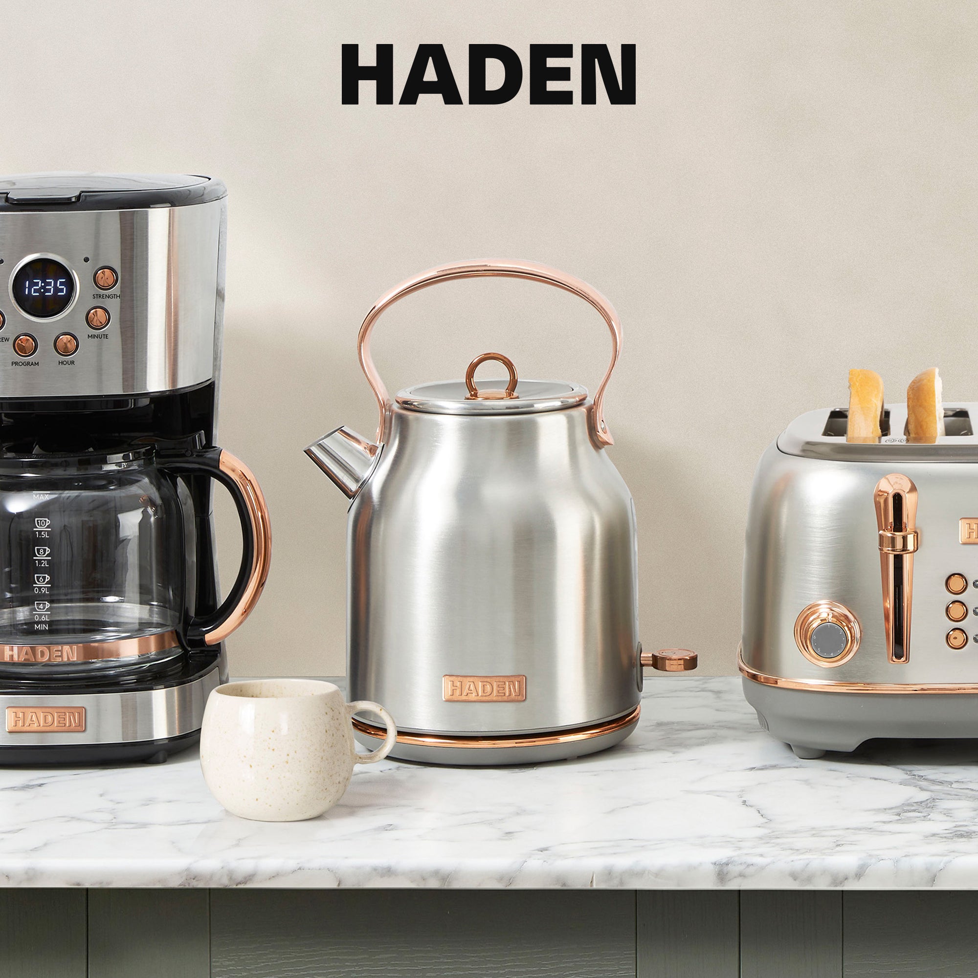 Haden Heritage 1.7L Stainless Steel Retro Electric Kettle, Steel/Copper(OpenBox)