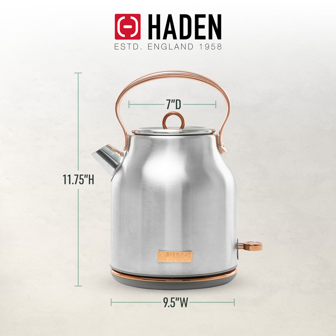 Haden 1.7 Liter Stainless Steel Electric Water Kettle, Steel & Copper(For Parts)