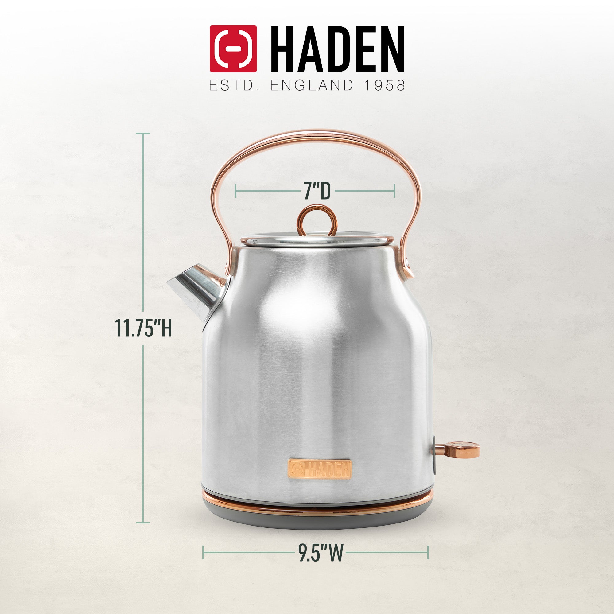 Haden 1.7 Liter Stainless Steel Electric Water Kettle, Steel & Copper(For Parts) - VMInnovations