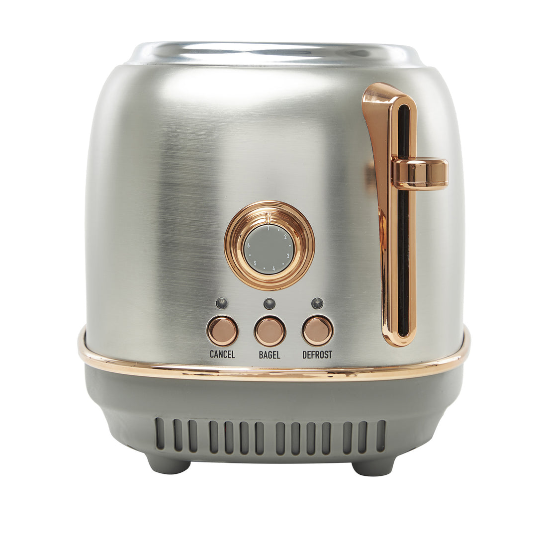 Haden Heritage 2 Slice Wide Slot Stainless Steel Toaster, Steel & Copper