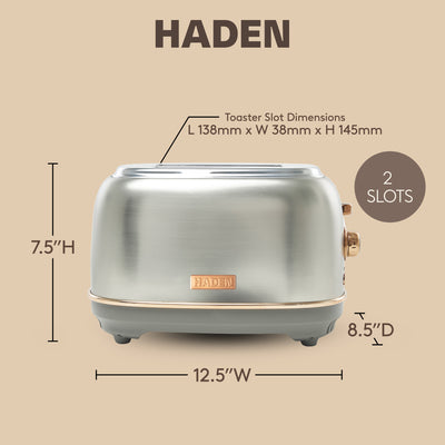 Haden 2 Slice Wide Slot Toaster w/Removable Crumb Tray, Steel/Copper(Open Box) - VMInnovations