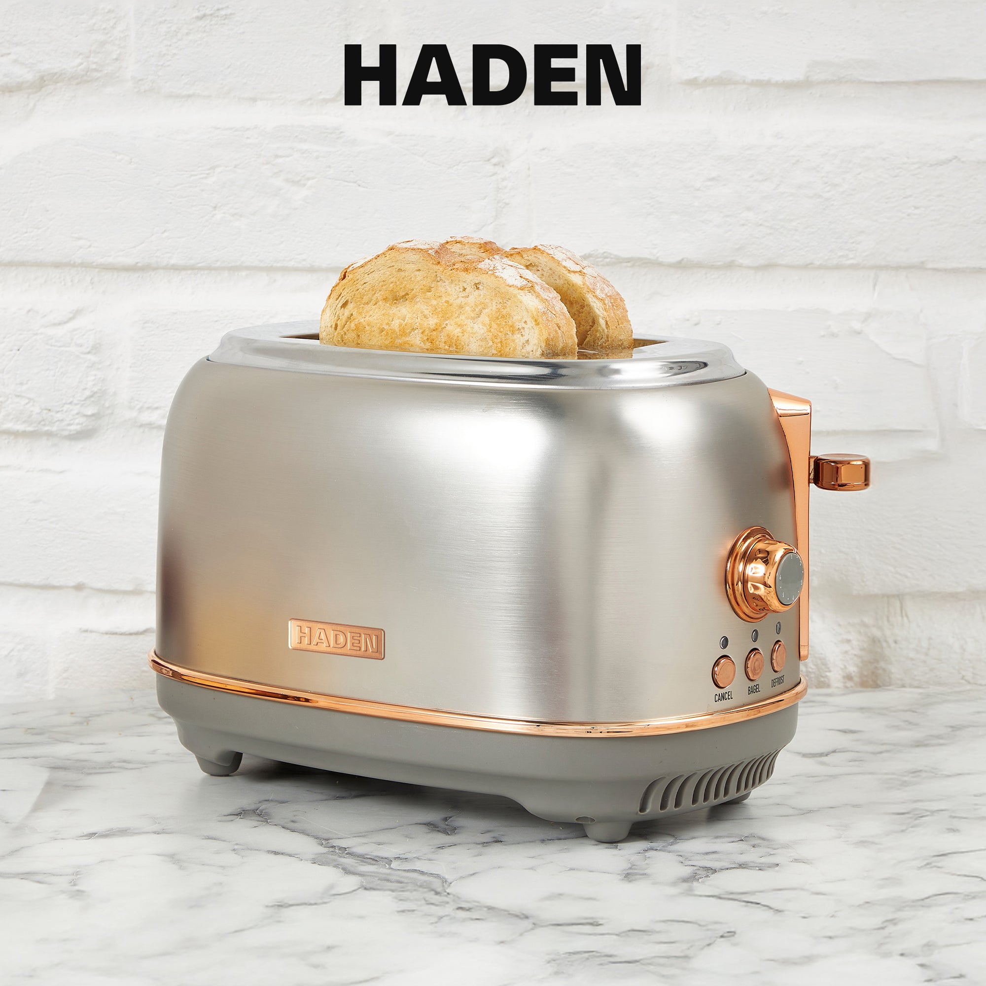 Haden 2 Slice Wide Slot Toaster w/Removable Crumb Tray, Steel/Copper(Open Box) - VMInnovations