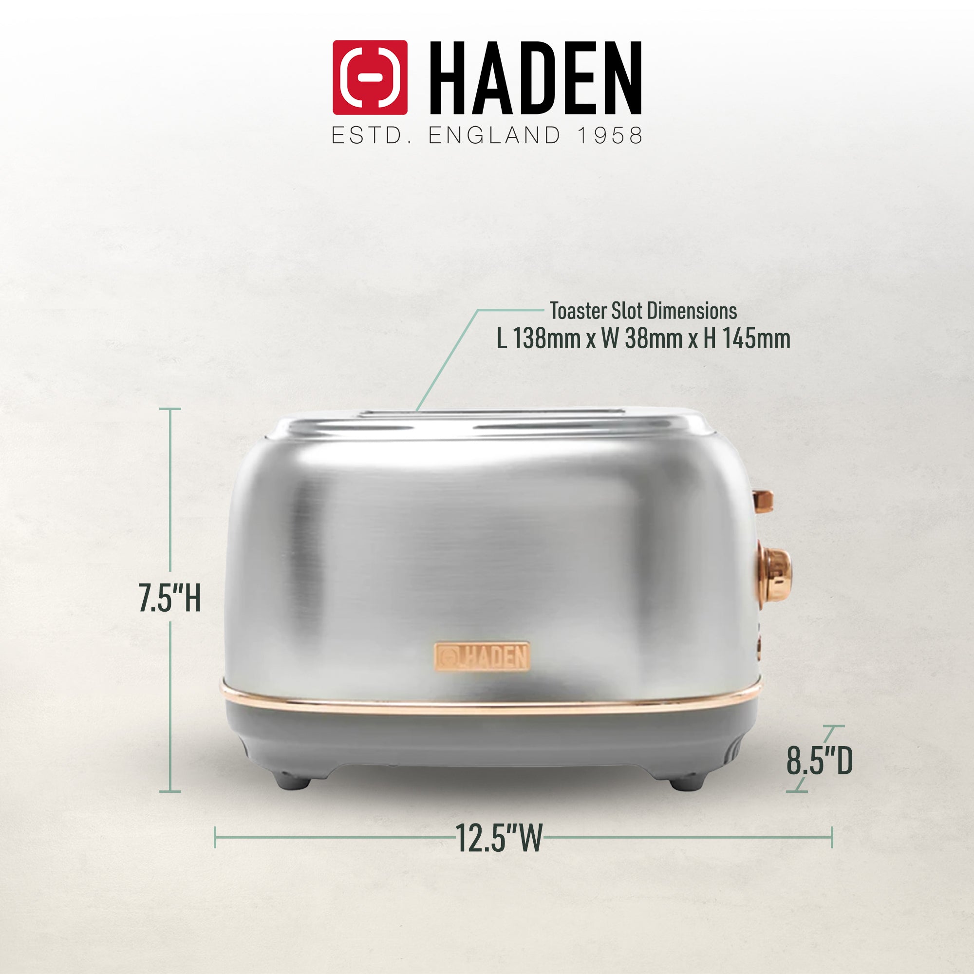 Haden 2 Slice Wide Slot Toaster w/Removable Crumb Tray, Steel/Copper(Open Box) - VMInnovations
