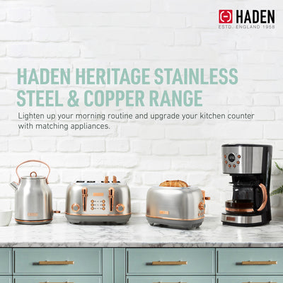 Haden 2 Slice Wide Slot Toaster w/Removable Crumb Tray, Steel/Copper(Open Box)