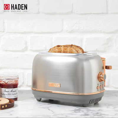 Haden 2 Slice Wide Slot Toaster w/Removable Crumb Tray, Steel/Copper(Open Box)