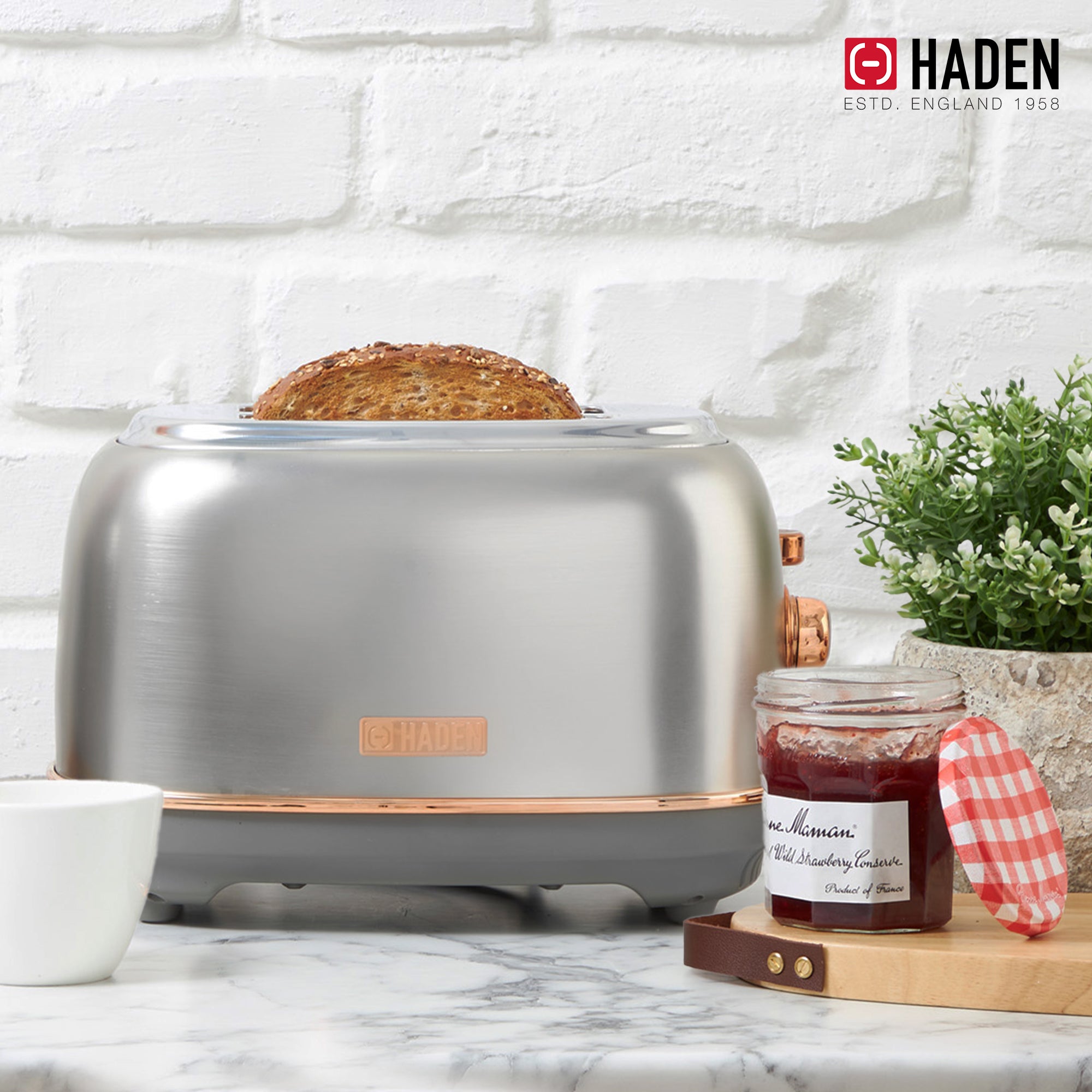 Haden 2 Slice Wide Slot Toaster w/Removable Crumb Tray, Steel/Copper(Open Box) - VMInnovations
