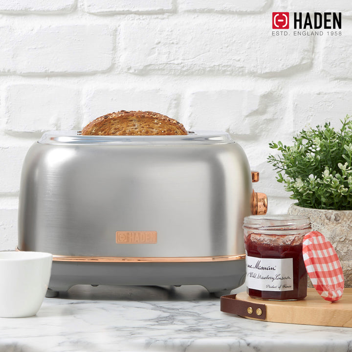 Haden Heritage 2 Slice Wide Slot Toaster Crumb Tray, Steel/Copper (Used)