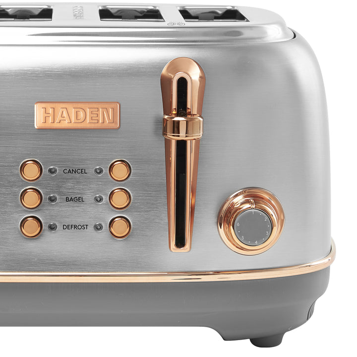 Haden Heritage 4 Slice Wide Slot Stainless Steel Toaster, Steel/Copper(Open Box)