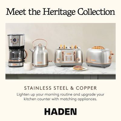 Haden Heritage 4 Slice Wide Slot Toaster with Crumb Tray, Steel/Copper (Used) - VMInnovations