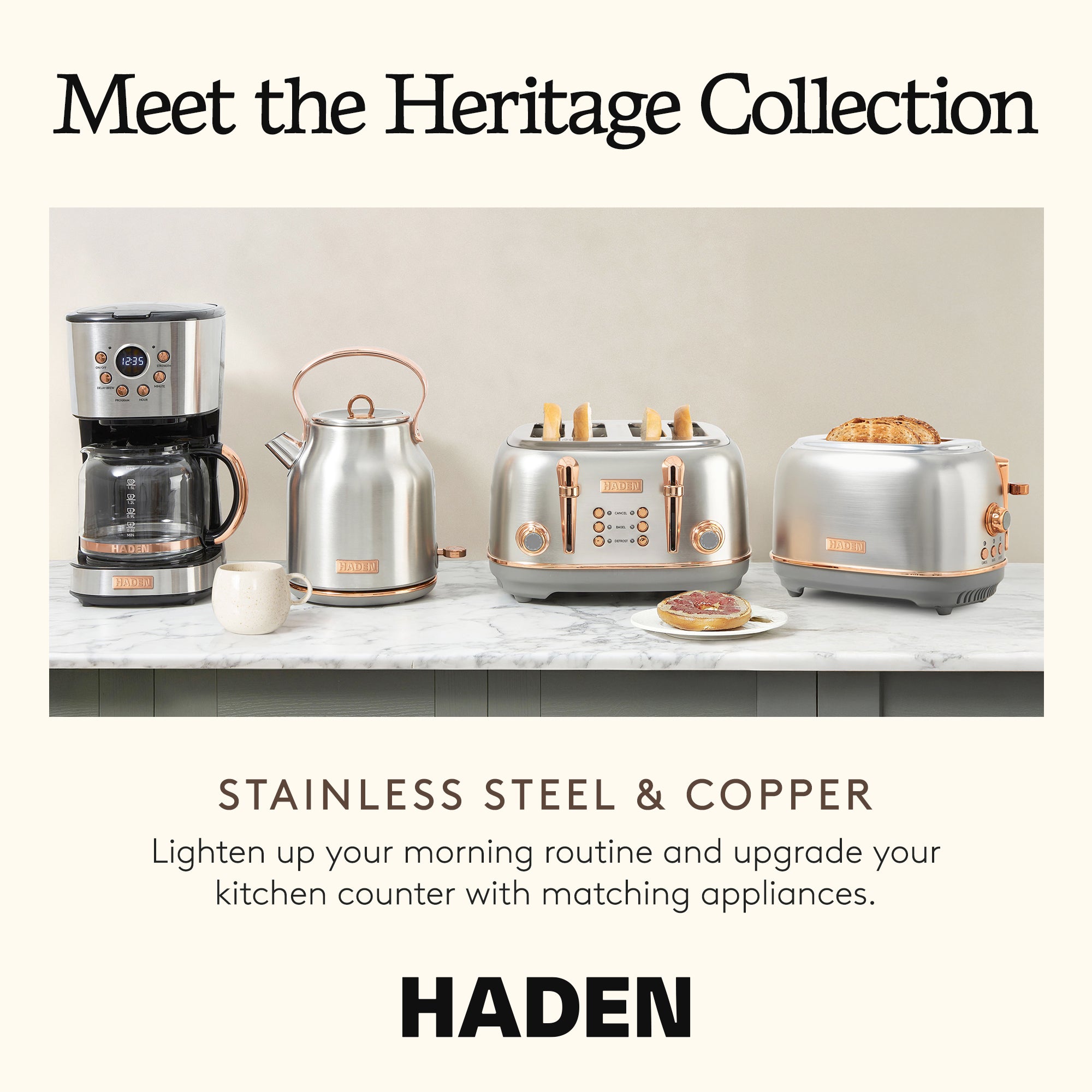Haden Heritage 4 Slice Wide Slot Stainless Steel Toaster, Steel/Copper(Open Box)