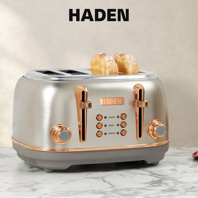 Haden Heritage 4 Slice Wide Slot Stainless Steel Toaster, Steel/Copper(Open Box)