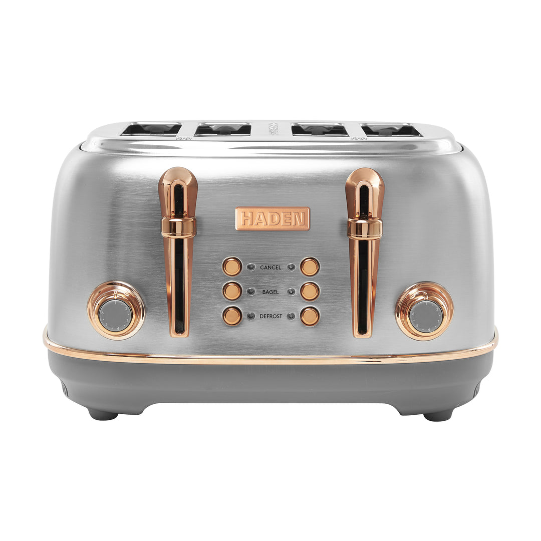 Haden Heritage 4 Slice Wide Slot Stainless Steel Toaster, Steel/Copper(Open Box) - VMInnovations