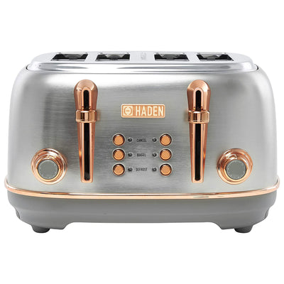 Haden Heritage 4 Slice Wide Slot Toaster with Removable Crumb Tray, Steel/Copper