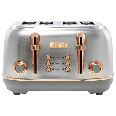 Haden Heritage 4 Slice Wide Slot Toaster w/Crumb Tray, Steel/Copper (Open Box)