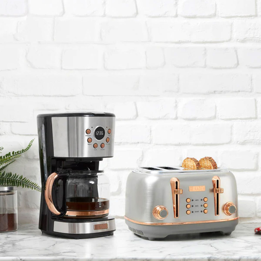 Haden Heritage 4 Slice Wide Slot Stainless Steel Toaster, Steel & Copper - VMInnovations