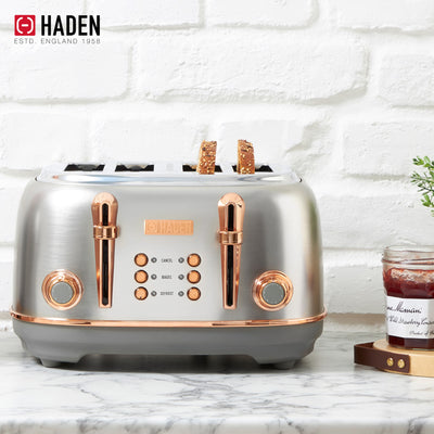 Haden Heritage 4 Slice Wide Slot Stainless Steel Toaster, Steel & Copper