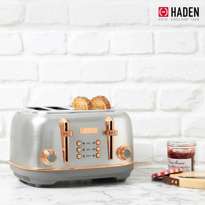 Haden Heritage 4 Slice Wide Slot Toaster w/Crumb Tray, Steel/Copper (Open Box)