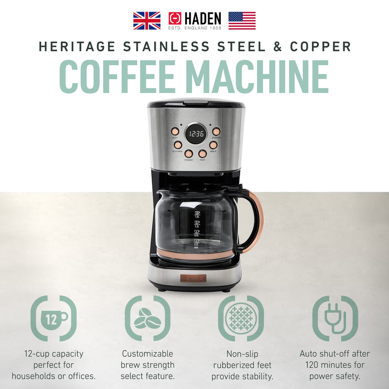 Haden Heritage 12 Cup Retro Coffee Maker Machine, Steel/Copper (Used)