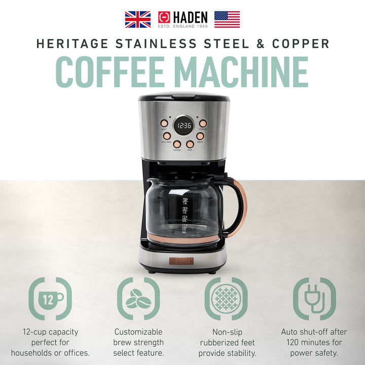 Haden Heritage 12 Cup Retro Coffee Maker Machine, Steel/Copper (Used) - VMInnovations