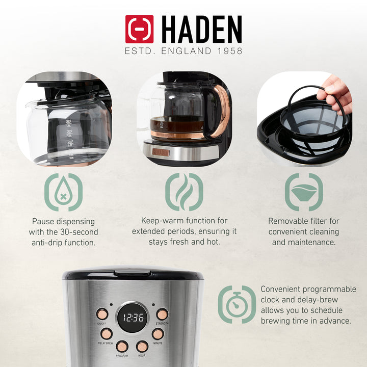 Haden Heritage 12 Cup Retro Coffee Maker Machine, Steel/Copper (Used) - VMInnovations