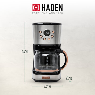 Haden Heritage 12 Cup Programmable Retro Coffee Maker, Steel/Copper (Open Box)