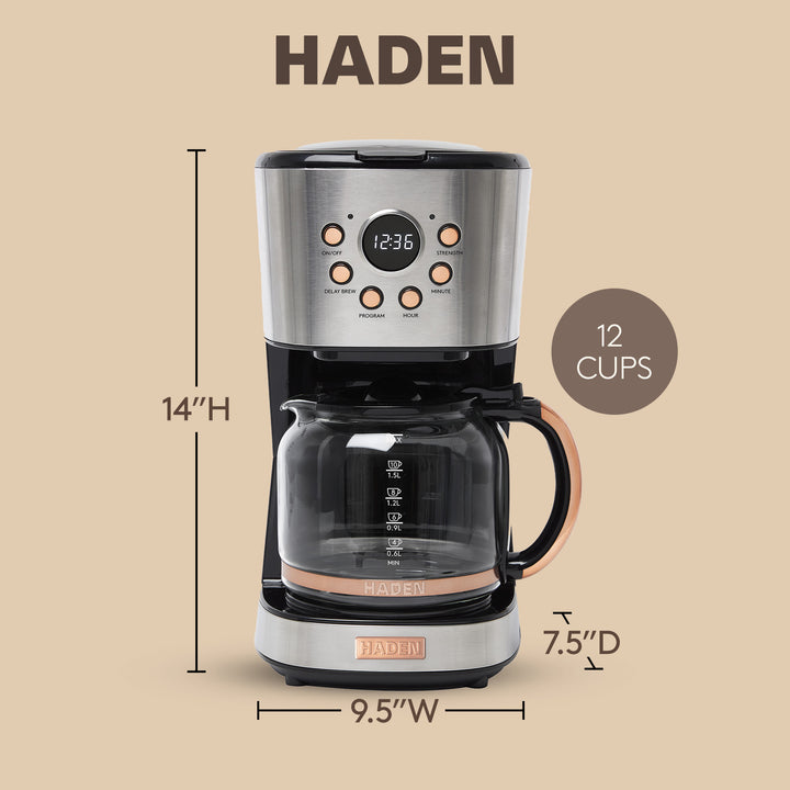 Haden Heritage 12 Cup Programmable Retro Coffee Maker, Steel/Copper (Open Box)